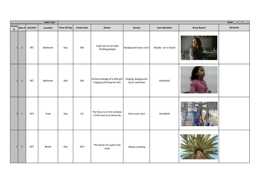 Shot list part one